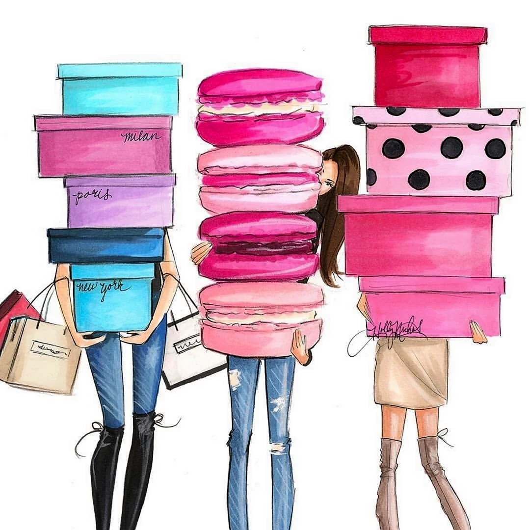 Девушки и подарки Fashion рисунок