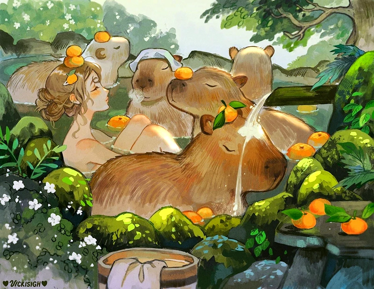 Капибара с мандарином