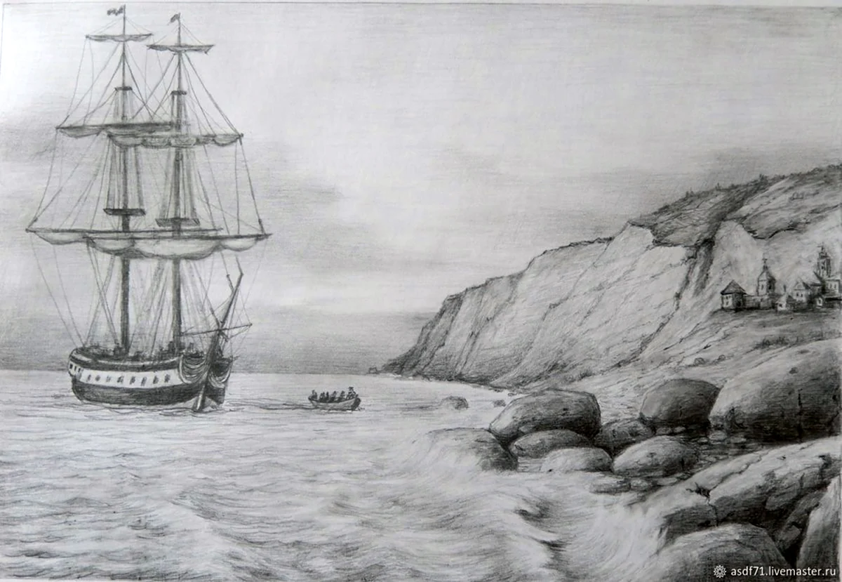 Картина карандашом море