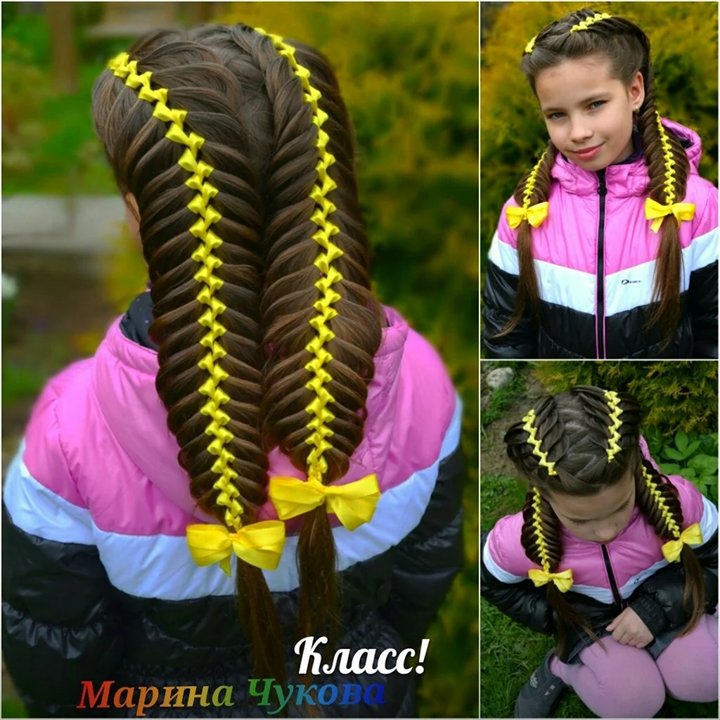 Косички с ленточками для девочек
