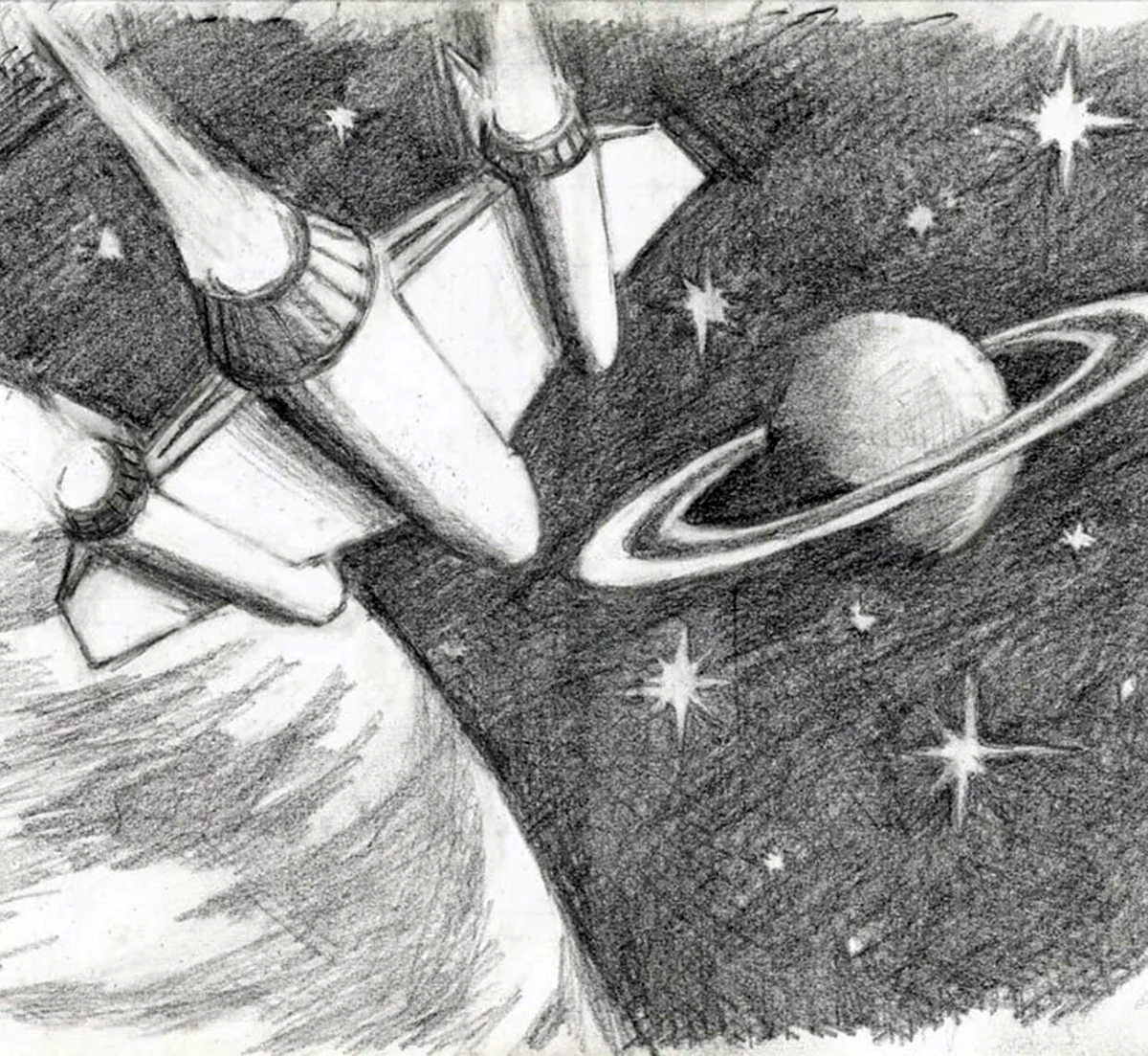 Космос рисунок карандашом