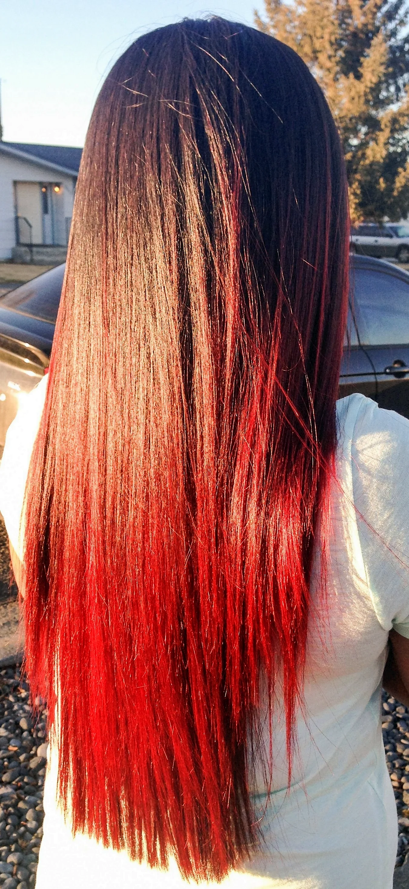 Красные кончики волос на русых волосах