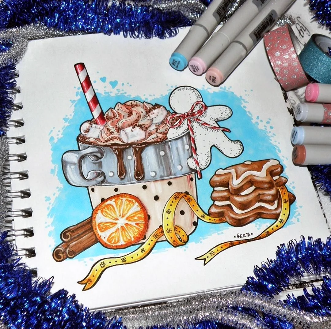 Новогодняя еда маркерами