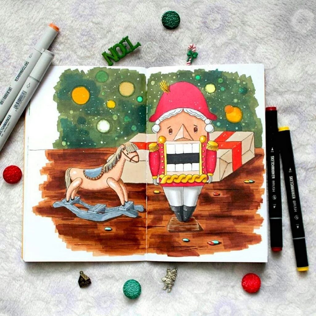 Новогодние рисунки маркерами
