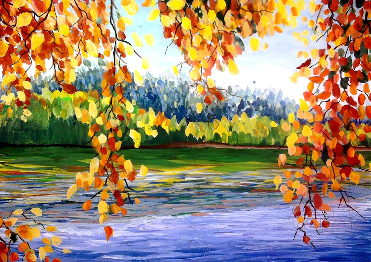 Осенний пейзаж гуашью