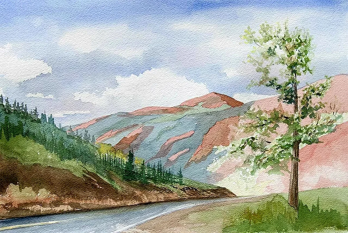 Пейзаж цветными карандашами