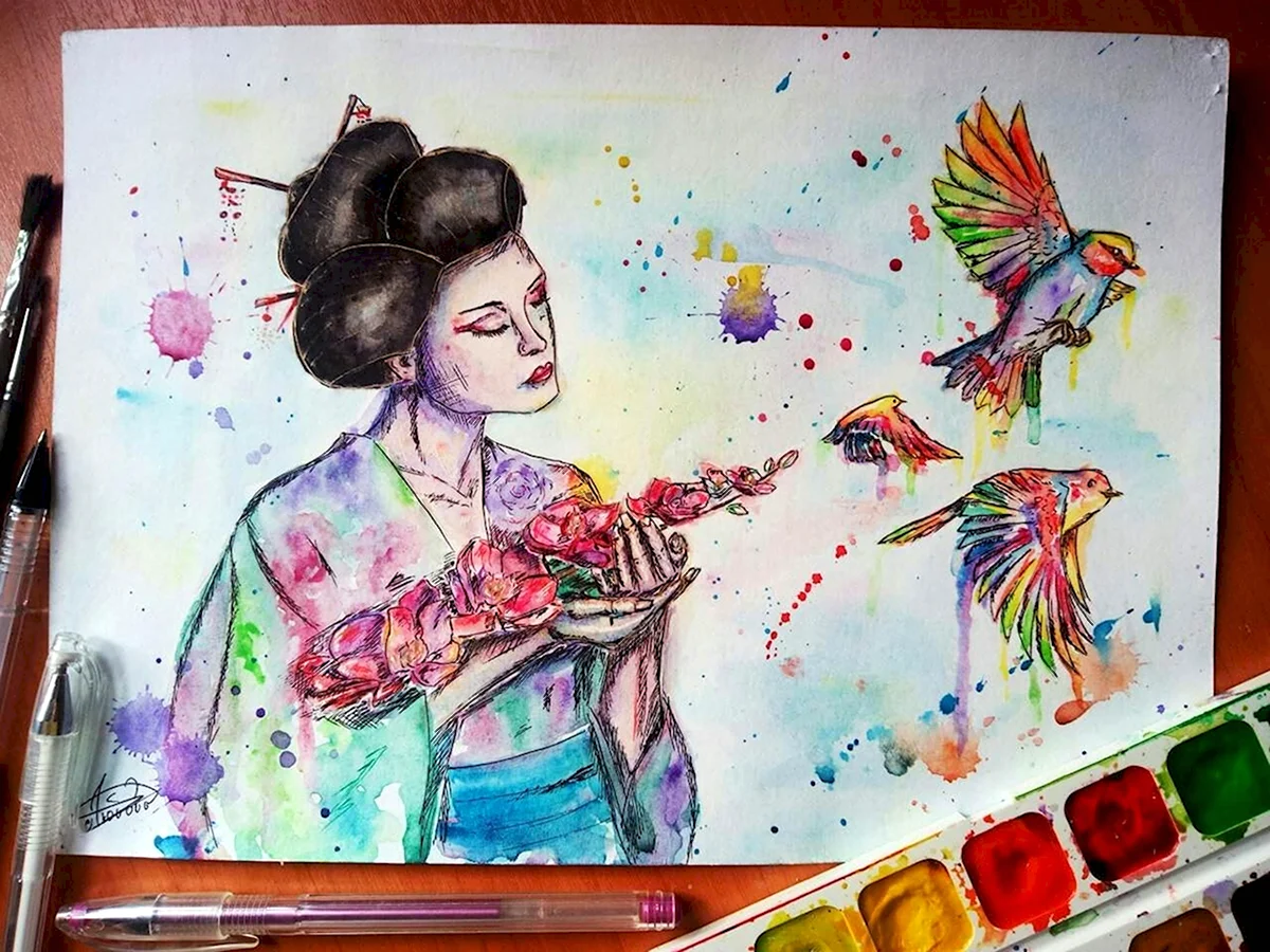 Рисунки акварельными красками