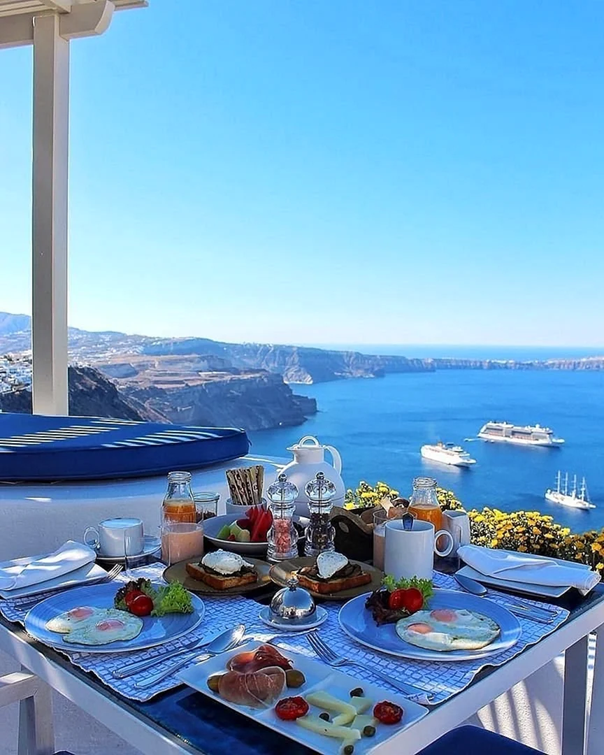 Santorini Греция завтрак на море