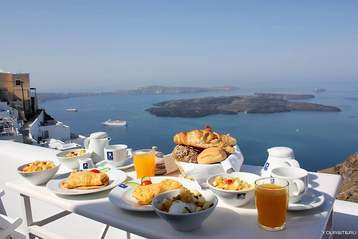 Santorini Греция завтрак на море