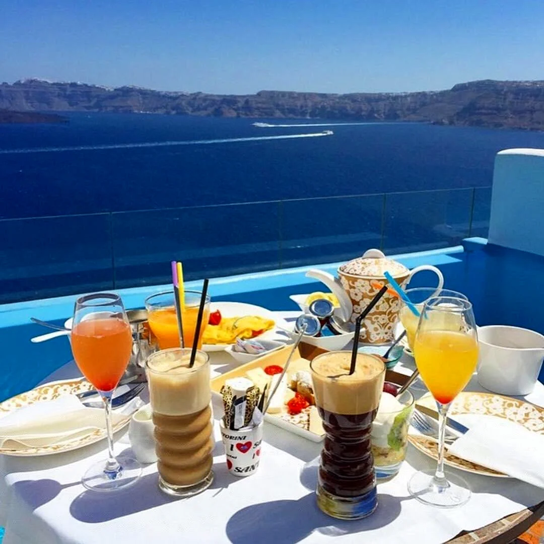 Santorini Греция завтрак на море