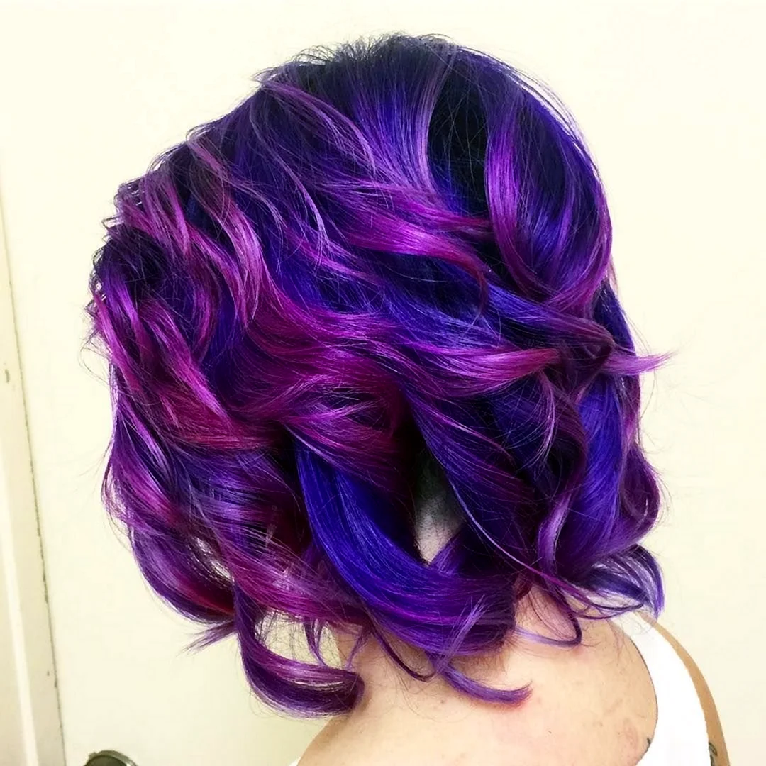 Сине фиолетовое окрашивание волос