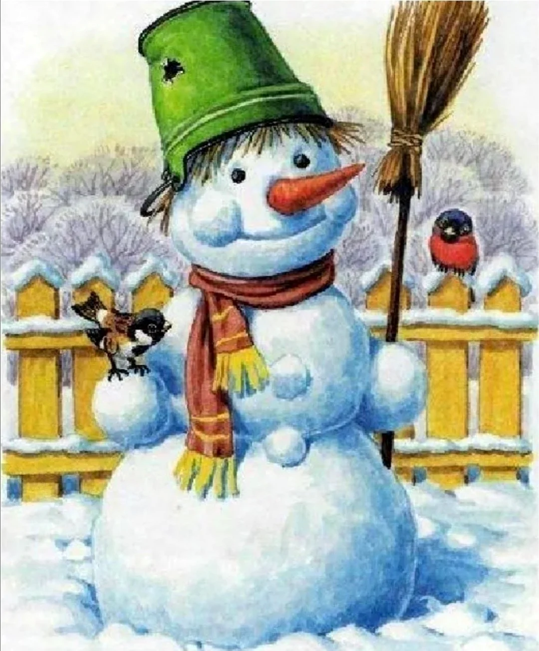 Снеговик с ведром на голове