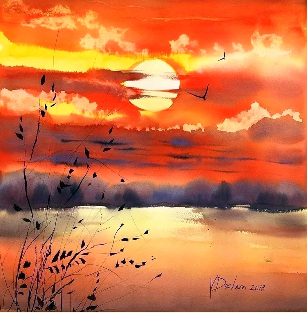 Veneta Docheva акварель Sunset