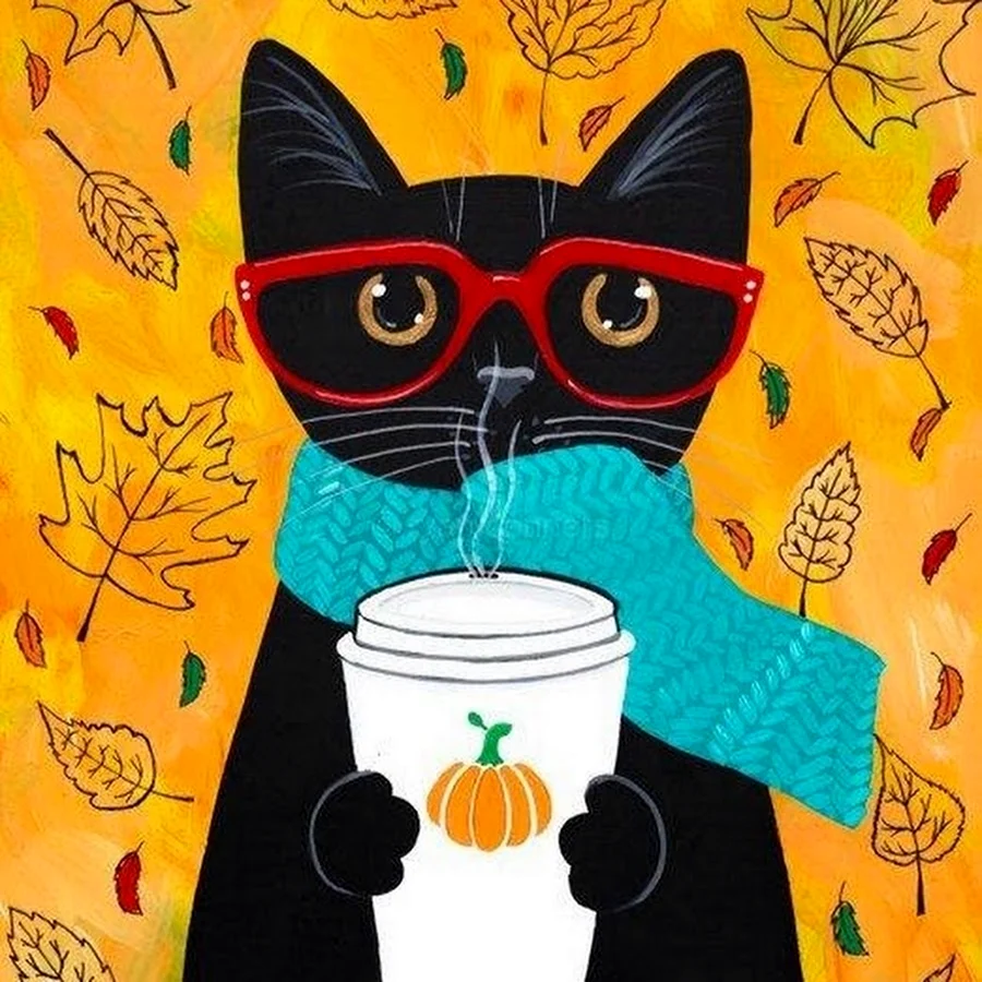 Вышивка Coffee с котом