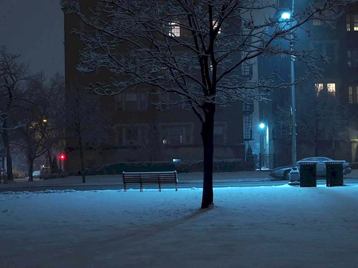Зимний двор в городе ночью